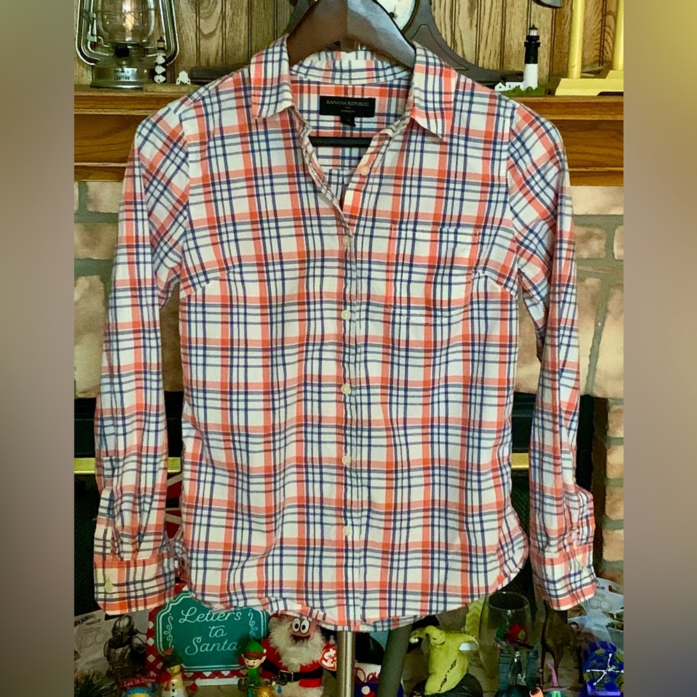 🤩3/$10 Women’s Banana Republic Pink Gingham Button Down Shirt Classic Fit